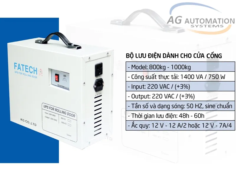 Bình lưu điện cửa cổng 800kg 1000kg Fatech